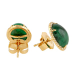 Cabochon Emerald Pave Diamond May Birthstone Stud Earrings in 18k Yellow Gold For Her