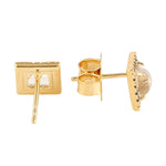 Square Moonstone Pave Diamond & Sapphire Stud Earrings In 18k Yellow Gold