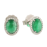 Oval Emerald Diamond Stud Earrings In 14k White Gold