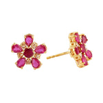 Pear Cut Ruby Diamond Daisy Stud Earrings 18k Yellow Gold