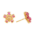 Pear Cut Ruby Diamond Daisy Stud Earrings 18k Yellow Gold