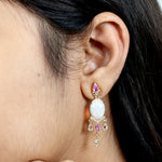 Pear Pink Sapphire Pave Diamond Oval Opal Ethiopian Beautiful Dangler in 18k Yellow Gold