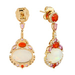 Fire Opal Oval Opal Ethiopian Designer Dangler Marquise Pink Sapphire Pave Diamond In Gold