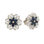 Marquise Blue Sapphire & Diamond Floral Stud Earrings In 18k White Gold