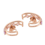 Natural Pink Sapphire pave Diamond Hopp Design Stud Earrings In 14k Rose Gold