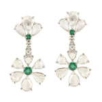 Solid White Gold Natural Emerald & Diamond Earrings For Her