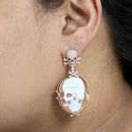 Oval Shall Cameo Pave Natural Diamond Dangler Halloween Jewelry In 18k Rose Gold