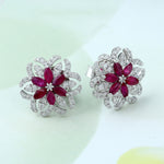 Marquise Ruby & Pave Diamond Beautiful Stud Earrings In 18k White Gold