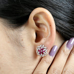 Marquise Ruby & Pave Diamond Beautiful Stud Earrings In 18k White Gold