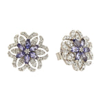 Marquise Tanzanite & Diamond Floral Stud Earrings in 18k White Gold