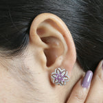 Marquise Sapphire & Diamond Floral Stud Earrings in 18k White Gold
