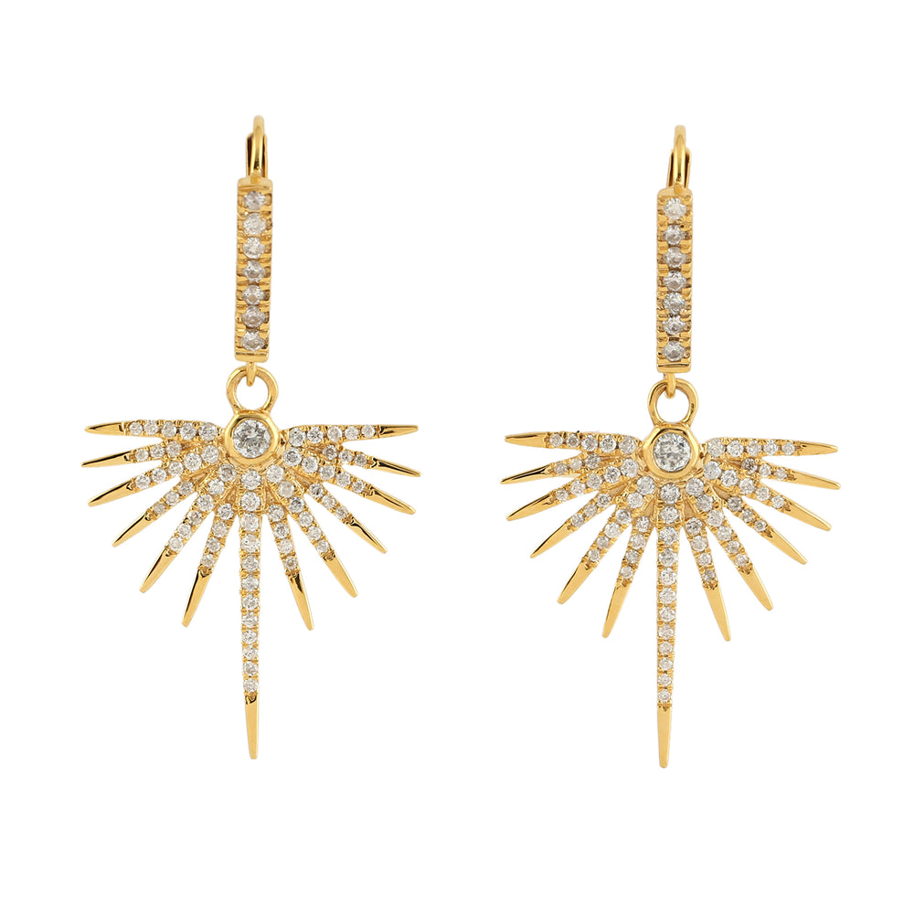 18k Yellow Gold Pave Diamond Star Burst Design Earrings