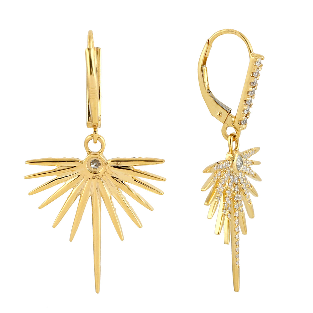 18k Yellow Gold Pave Diamond Star Burst Design Earrings