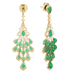 Natural  Emerald Uncut Diamond Beautiful Danglers In 18k Yellow Gold