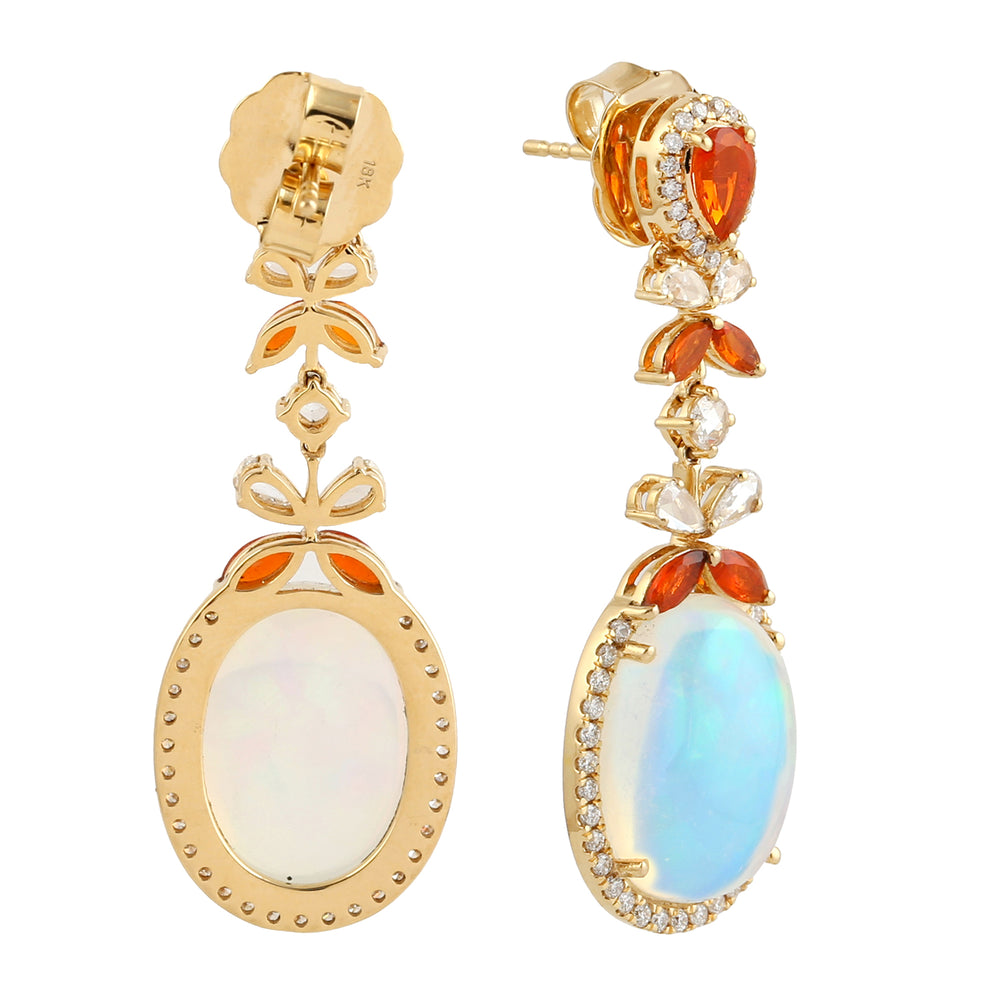 Opal Ethopian Opal Fire Diamond Danglers Wedding Gift 18k Yellow Gold