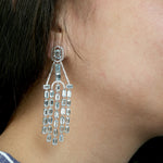 Baguette Aquamarine Diamond Chandelier Earrings In 18k White Gold