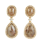 18k Yellow Gold Pave Diamond Tear Drop Danglers