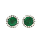 Natural Green Emerald Pave Diamond Halo Stud Earrings In 18k White Gold