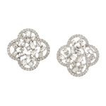 Natural Diamond Cluster Clover Leaf Design Stud Earrings In 18k Gold