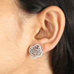 Natural Diamond Cluster Clover Leaf Design Stud Earrings In 18k Gold