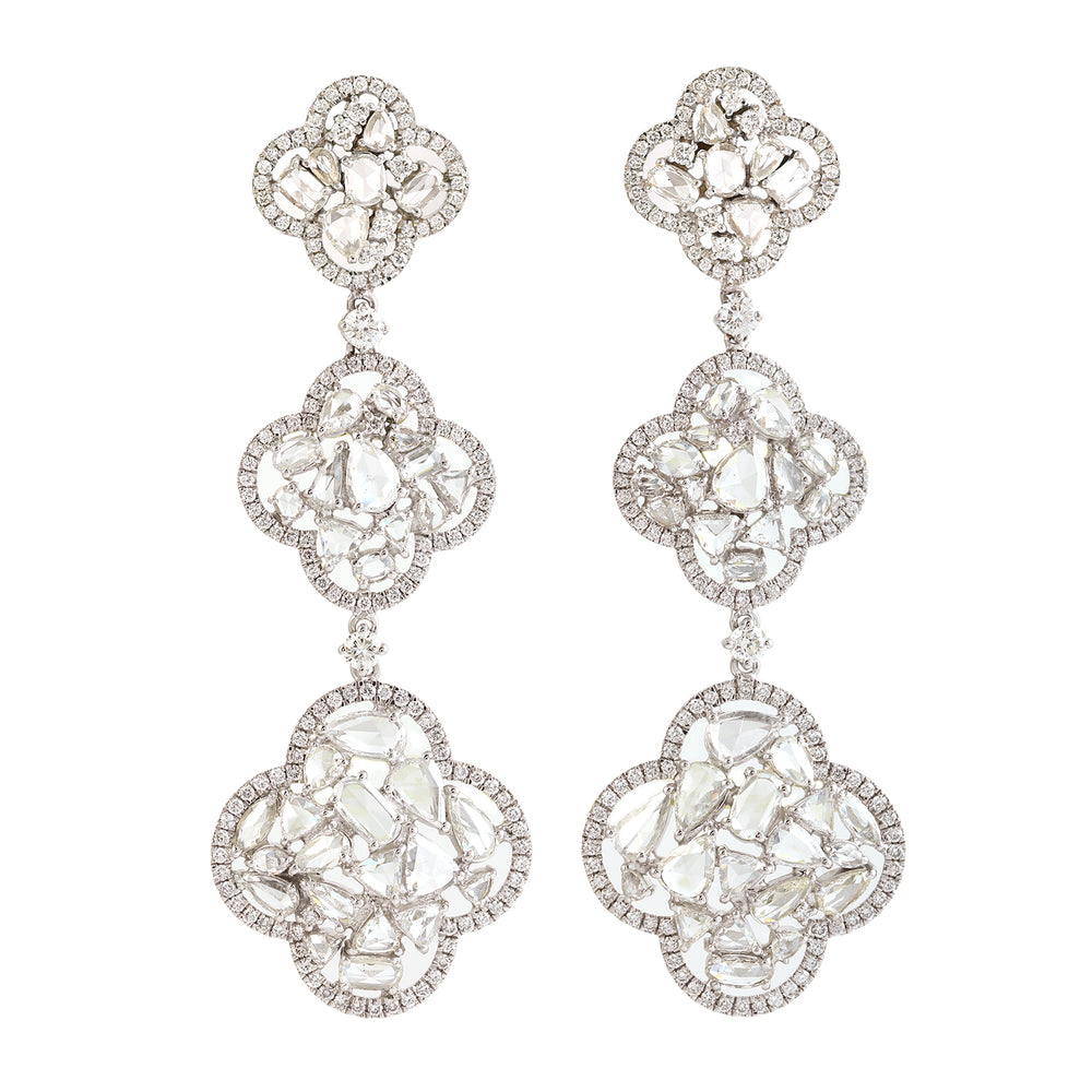 Natural Pave Diamond Cluster Danglers In Solid 18k White Gold