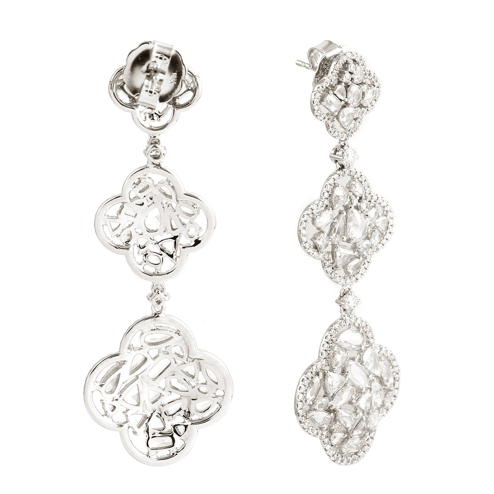 Natural Pave Diamond Cluster Danglers In Solid 18k White Gold