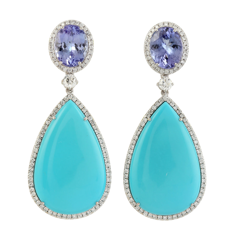 Turquoise Tanzanite Diamond Danglers In White Gold