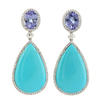 Turquoise Tanzanite Diamond Danglers In White Gold