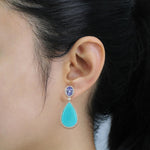 Turquoise Tanzanite Diamond Danglers In White Gold