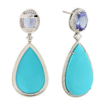 Turquoise Tanzanite Diamond Danglers In White Gold