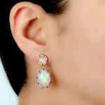 Natural Ruby Diamond & Opal Danglers Weddings Gift In 18k Yellow Gold