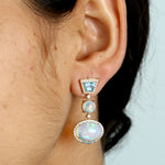 Opal Ethopian Topaz Pave Diamond Designer Earrings In 18k Yellow Gold