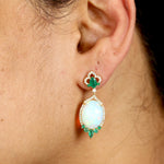 Opal Ethopian Natural Emerald Diamond Designer Earrings In 18k Yellow Gold