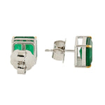 Prong Set Emerald Square Stud Earrings In Dual Tone 18k Gold