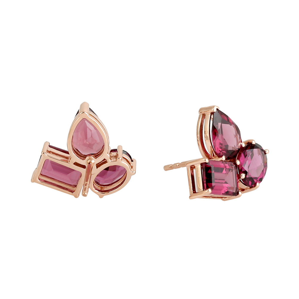 Red Rhodolite Beautiful Stud Earrings in 18k Yellow Gold