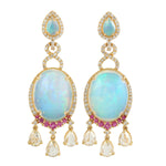 Opal Ethopian Sapphire Diamond Drop Beads Earrings in 18k Yellow Gold