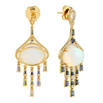 Opal Ethopian Sapphire Diamond Wedding Earrings In 18k Yellow Gold