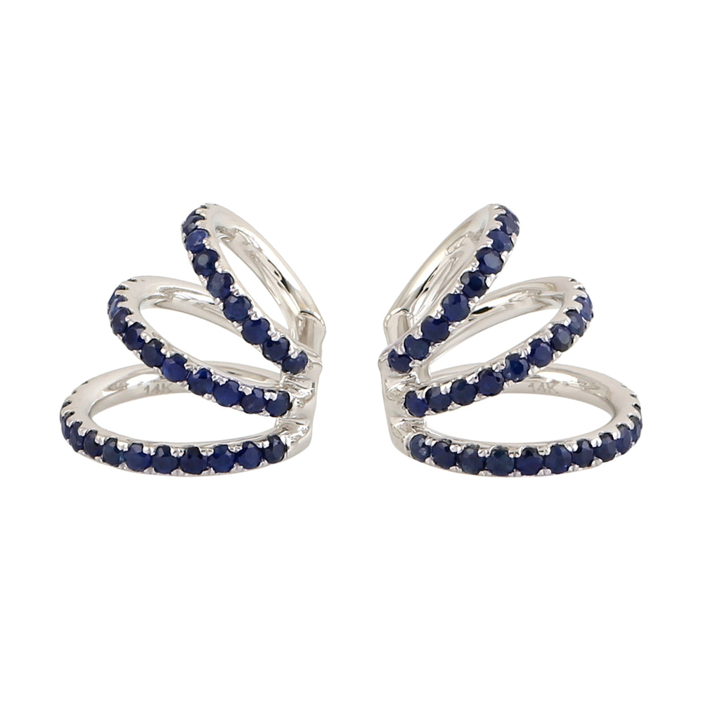 Pave Sapphire Earcuff Earrings In 14k White Gold For Her