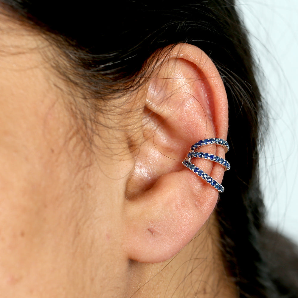 Pave Sapphire Earcuff Earrings In 14k White Gold For Her