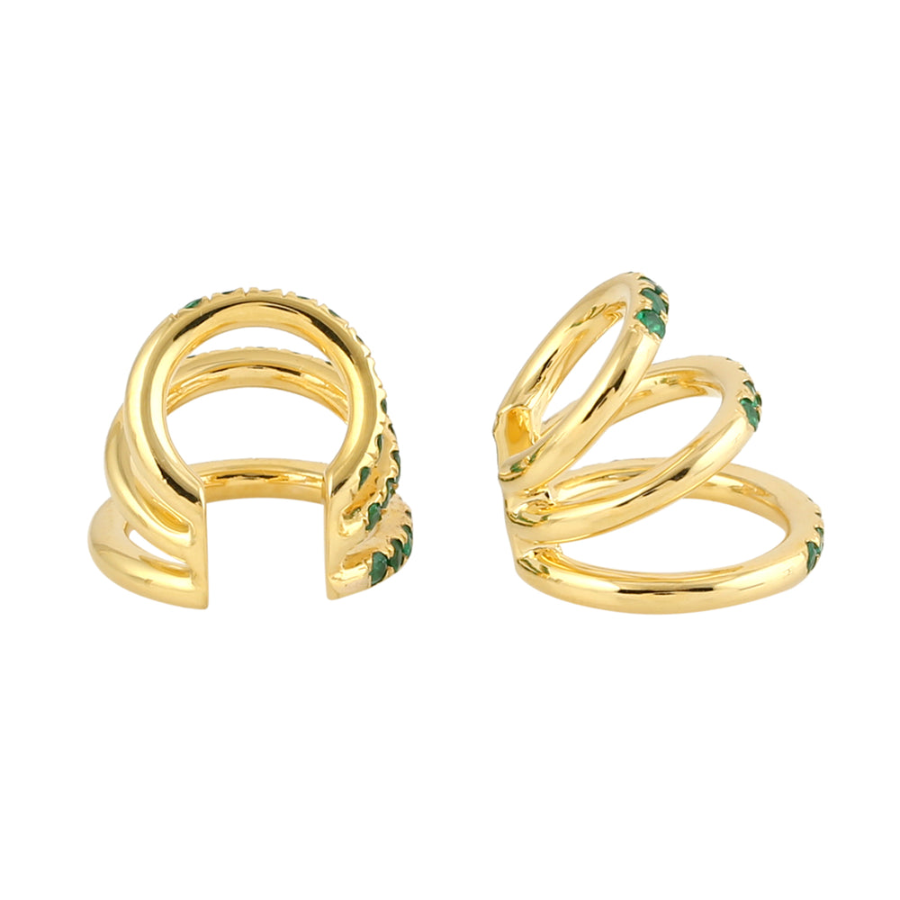 Pave Emerald Earcuff Earrings In 14k Yellow Gold For Her