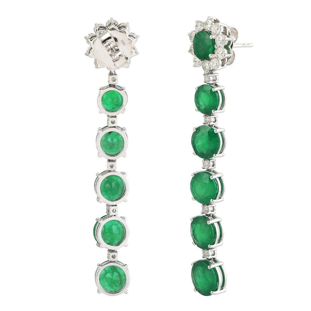 Round Emerald Pave Natural Diamond Bridal Drop Danglers In 18k White Gold Jewelry