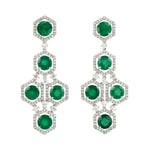 Round Emerald & Diamond Beautiful Danglers In 18k White Gold Wedding Jewelry