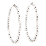 Natural Baguette Diamond Long Hoop Earrings in 18k White Gold Partywear Jewelry