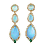 Opal Ethopian Diamond Emerald Drop Danglers In 18k Yellow Gold Gift