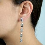 Baguette Aquamarine March Birthstone Pave Diamond Long Danglers in 18k White Gold