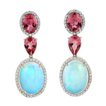 Opal Ethopian Tourmaline Diamond White Gold 18k Earrings Handmade Jewelry