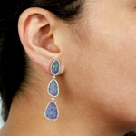 Opal Doublet Beautiful Danglers Earrings Prong Diamond Jewelry in 18k White Gold