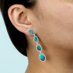 Opal Doublet Diamond Long Drop Danglers In 18k White Gold