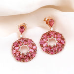 Pink Tourmaline Diamond Cluster Danglers In 18k White Gold Gift