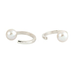 Pearl Bead 14k White Gold Huggie Earrings Minimal Gift